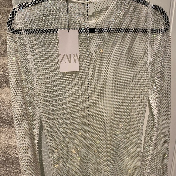 ZARA RHINESTONE MESH DRESS white sparkly size xs/s NWT - Picture 8 of 12